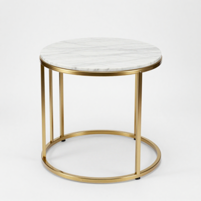 WOLTU Bijzettafel Rond Goud/Wit 40cm